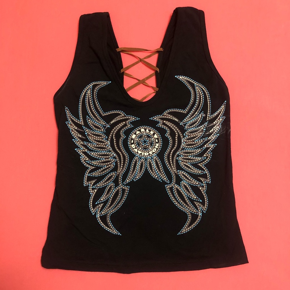 HD Tank with Embroidered Design & Leather Lacing